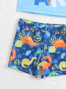 Bebé niño Bañador con estampado de dibujos animados de manga raglán con Gorra - Azul - Ver 5