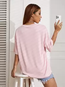 SHEIN EZwear Áo thun nữ Lá thư Giải trí - Hồng - Xem 2