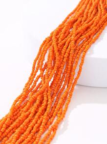 極簡多層串珠項鏈 - 橘色 - 查看 2