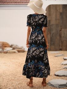 SHEIN VCAY Tropical Print Split Thigh Dress