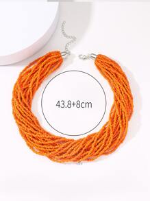 極簡多層串珠項鏈 - 橘色 - 查看 3