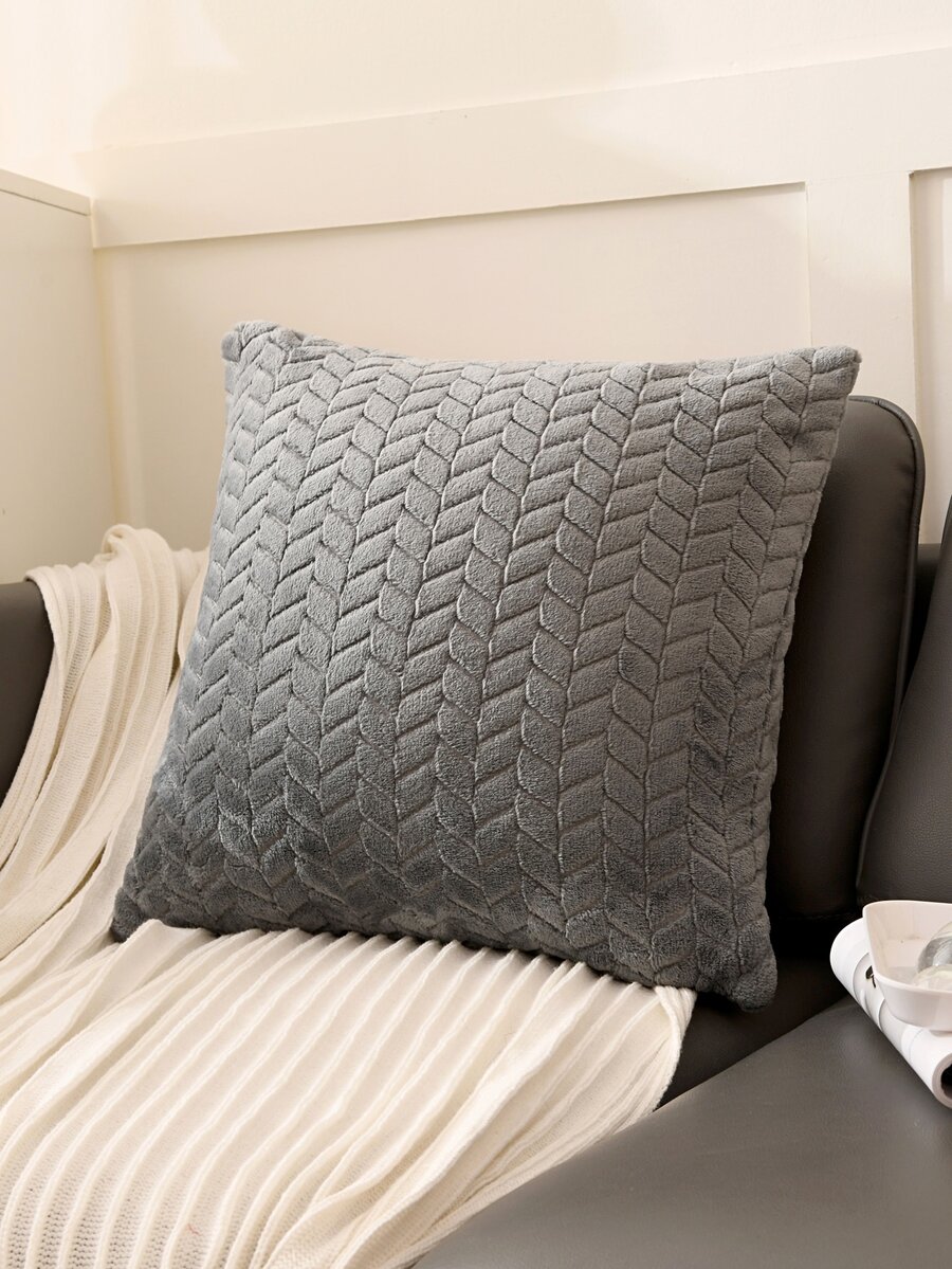 1入組麥穗圖案靠墊套無填充物現代絨布家用抱枕套 - 深灰色 - 查看 1