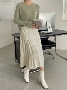 DAZY Váy nữ phân lớp màu trơn Giải trí - Màu be - Xem 4