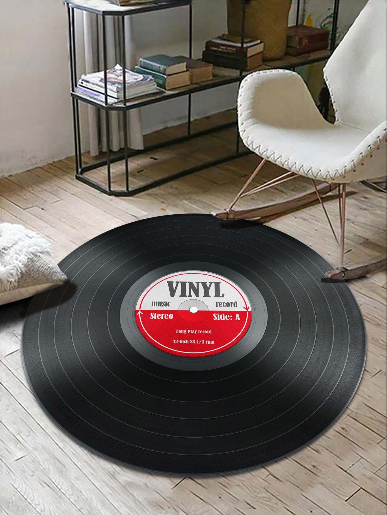 1pc Record Design Round Floor Rug, Modern Fabric Floor Mat For Household - Multicolor - View 1