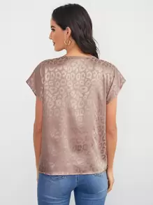 SHEIN Clasi Dolman Sleeve Leopard Jacquard Satin Top