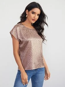 SHEIN Clasi Dolman Sleeve Leopard Jacquard Satin Top