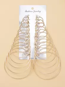 12 cặp/bộ Bông tai dạng vòng tối giản - Vàng - Xem 1