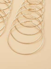 12 cặp/bộ Bông tai dạng vòng tối giản - Vàng - Xem 3