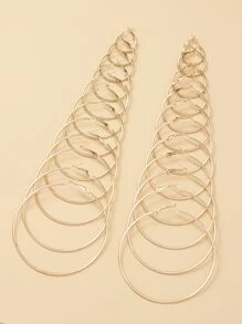 12 cặp/bộ Bông tai dạng vòng tối giản - Vàng - Xem 5