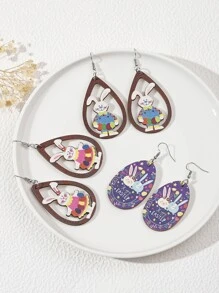 3對兔子細節水滴形耳墜 - 彩色 - 查看 1