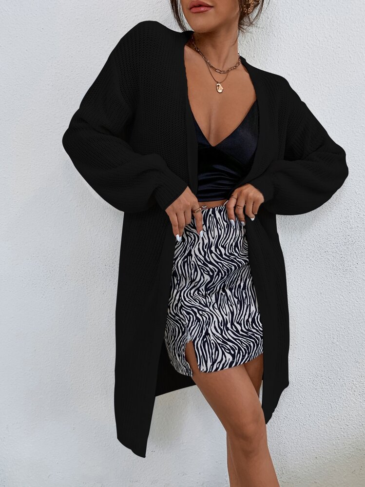 EMERY ROSE Solid Drop Shoulder Cardigan,Long Sleeve Tops Fall Winter Cloth For Women - Black - View 5