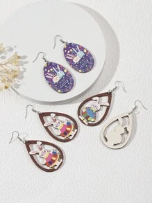 3對兔子細節水滴形耳墜 - 彩色 - 查看 2