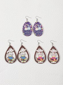 3對兔子細節水滴形耳墜 - 彩色 - 查看 4