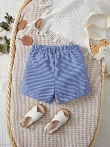 SHEIN Baby Boy Striped Print Slant Pocket Shorts - Blue and White - View 2