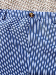 SHEIN Baby Boy Striped Print Slant Pocket Shorts - Blue and White - View 3