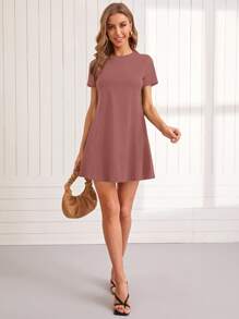 SHEIN LUNE Solid Tee Dress - Dusty Pink - View 4