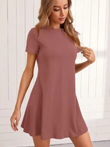 SHEIN LUNE Solid Tee Dress - Dusty Pink - View 5