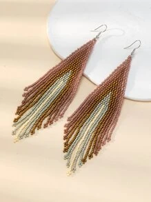 1 Handmade Bện Phong Cách Bohemian Cổ Tích Nhiều Màu Đính Hạt Tai Giọt Bông Tai Họa Tiết - Nhiều màu - Xem 1