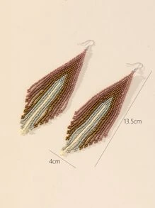 1 Handmade Bện Phong Cách Bohemian Cổ Tích Nhiều Màu Đính Hạt Tai Giọt Bông Tai Họa Tiết - Nhiều màu - Xem 3