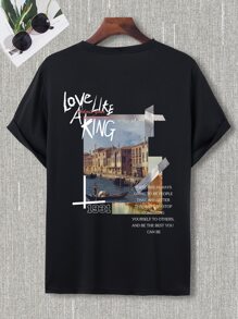 Manfinity Men Building & Slogan Graphic Tee - Black - View 3