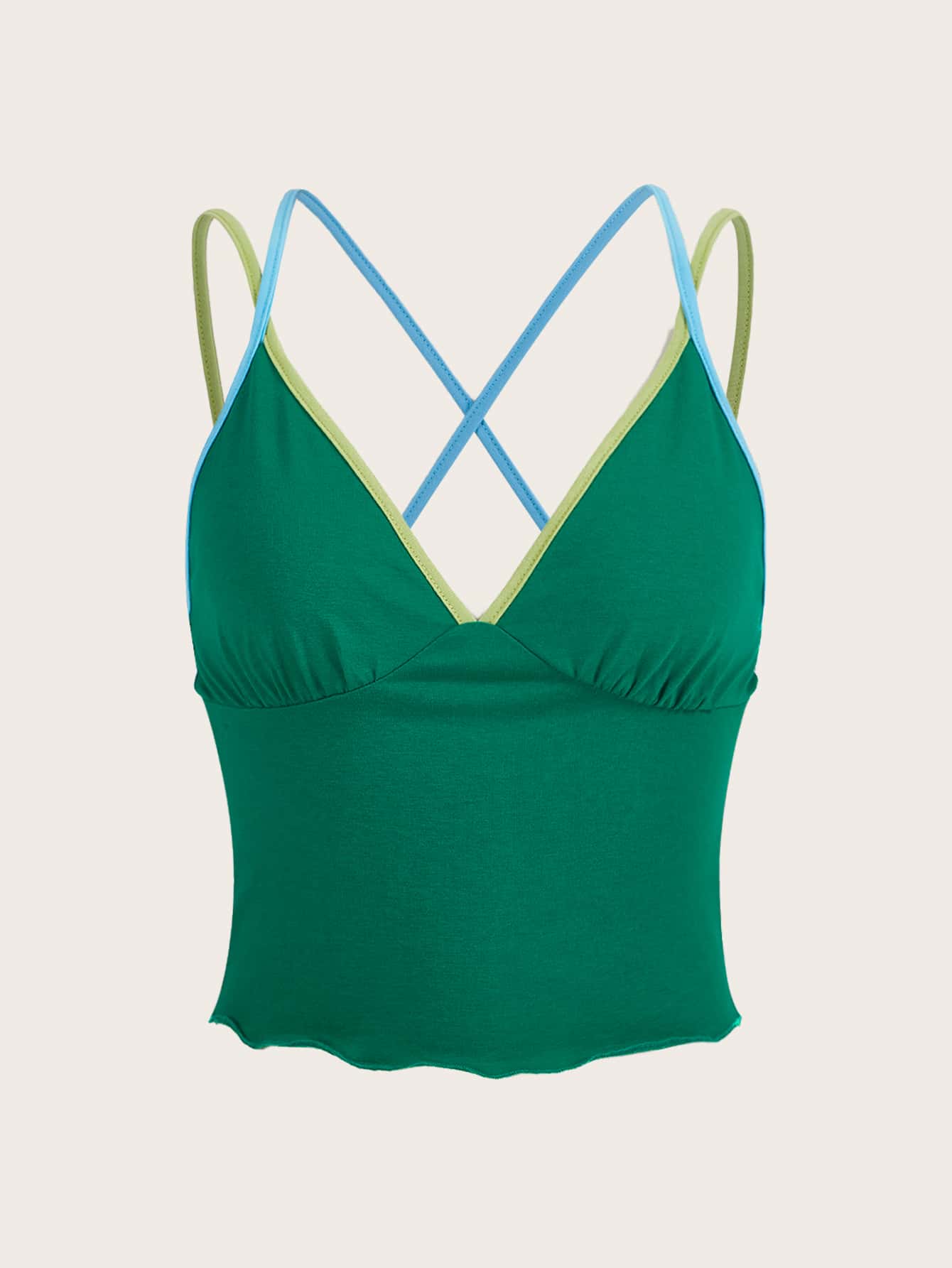 SHEIN ICON Contrast Binding Crisscross Cami Top - Green - View 1