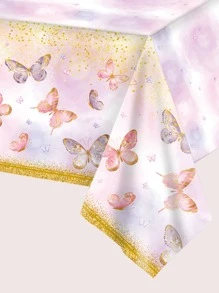 3件套粉紫色蝴蝶桌布，蝴蝶主题生日派对装饰桌布，蝴蝶主题派对桌布，婚礼装饰桌旗，婴儿派对装饰，性别揭晓派对装饰，新娘送礼会装饰，户外派对一次性桌布，女孩生日桌旗，婴儿派对装饰，房间装饰，家居装饰，厨房餐桌装饰，蝴蝶装饰，派对礼品 - 彩色 - 查看 1