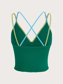 SHEIN ICON Contrast Binding Crisscross Cami Top - Green - View 2