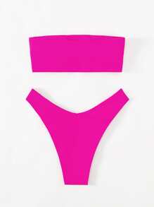 Swim Basics Set bikini a tinta unita estivo, reggiseno a fascia e slip a vita alta a 2 pezzi