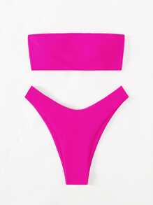 Swim Basics Set bikini a tinta unita estivo, reggiseno a fascia e slip a vita alta a 2 pezzi