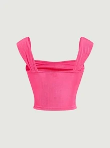 SHEIN MOD 素色褶邊短款背心 - 玫紅色 - 查看 2