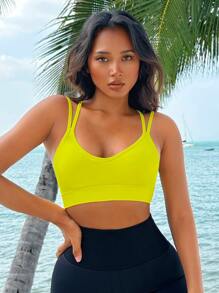 Yoga Sxy 素色露背運動型文胸 - 黃色 - 查看 2