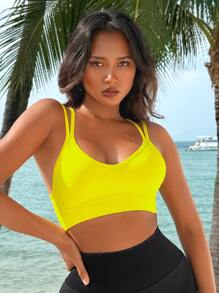 Yoga Sxy 素色露背運動型文胸 - 黃色 - 查看 4