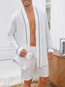 SHEIN Men Contrast Piping PJ Set - White - View 1