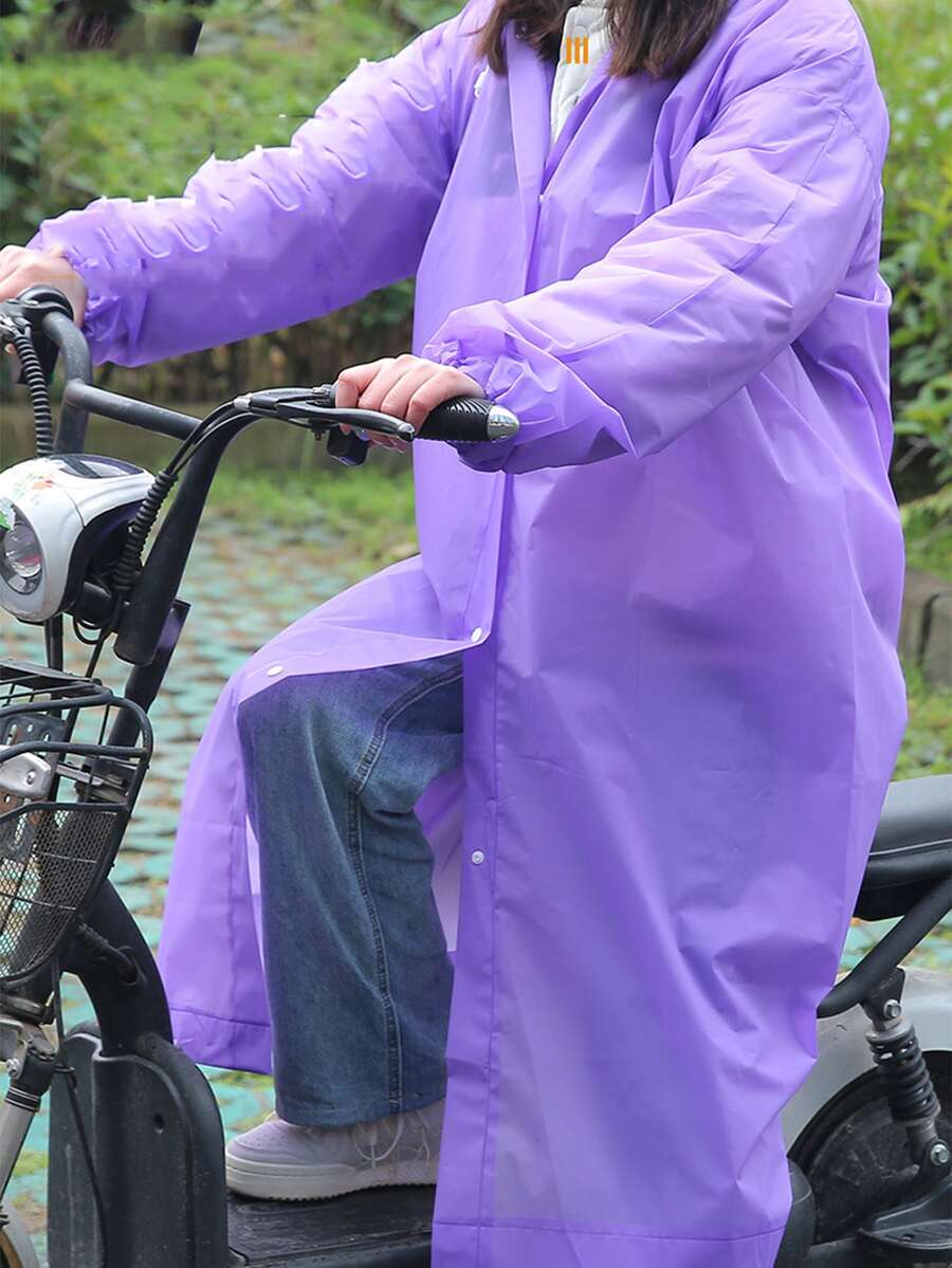 1pc Solid Hooded Raincoat, Simple EVA Purple Rain Coat For Outdoor - Purple - View 1