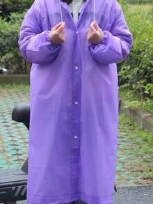 1pc Solid Hooded Raincoat, Simple EVA Purple Rain Coat For Outdoor - Purple - View 3
