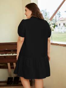 SHEIN VCAY Vestido smock de manga farol bajo con fruncido - Negro - Ver 2