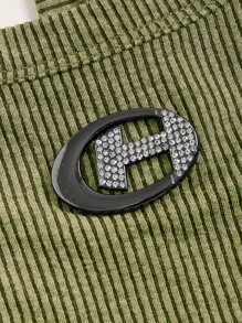 SHEIN ICON Áo khoác và áo lót dành cho xe tăng nữ Đắp vá Gân đan Lá thư Giải trí - Màu xanh Ô liu - Xem 4