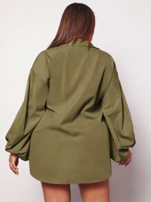 SHEIN SXY Áo sơ mi Plus Size Nút phía trước màu trơn Giải trí - xanh quân đội - Xem 2