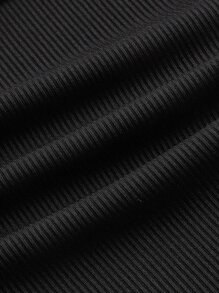 SHEIN ICON 拼接頂針木耳邊T恤 - 黑色 - 查看 4