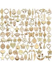 100pcs Alloy Heart & Star DIY Pendant Valentines - Yellow - View 1