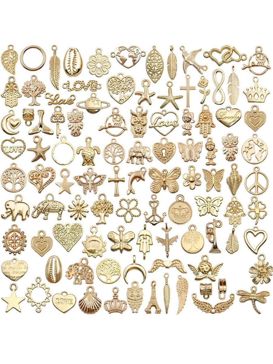 100pcs Alloy Heart & Star DIY Pendant Valentines - Yellow - View 1