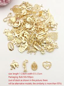 100pcs Alloy Heart & Star DIY Pendant Valentines - Yellow - View 4
