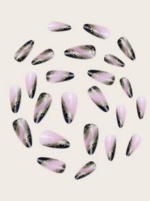 Trở nên quyến rũ hơn với 24 móng tay giả dài màu hạnh nhân vàng đen lấp lánh & 1 dũa móng tay & 1 tờ băng dính trên móng tay Đồ dùng làm móng - Nhiều màu - Xem 3