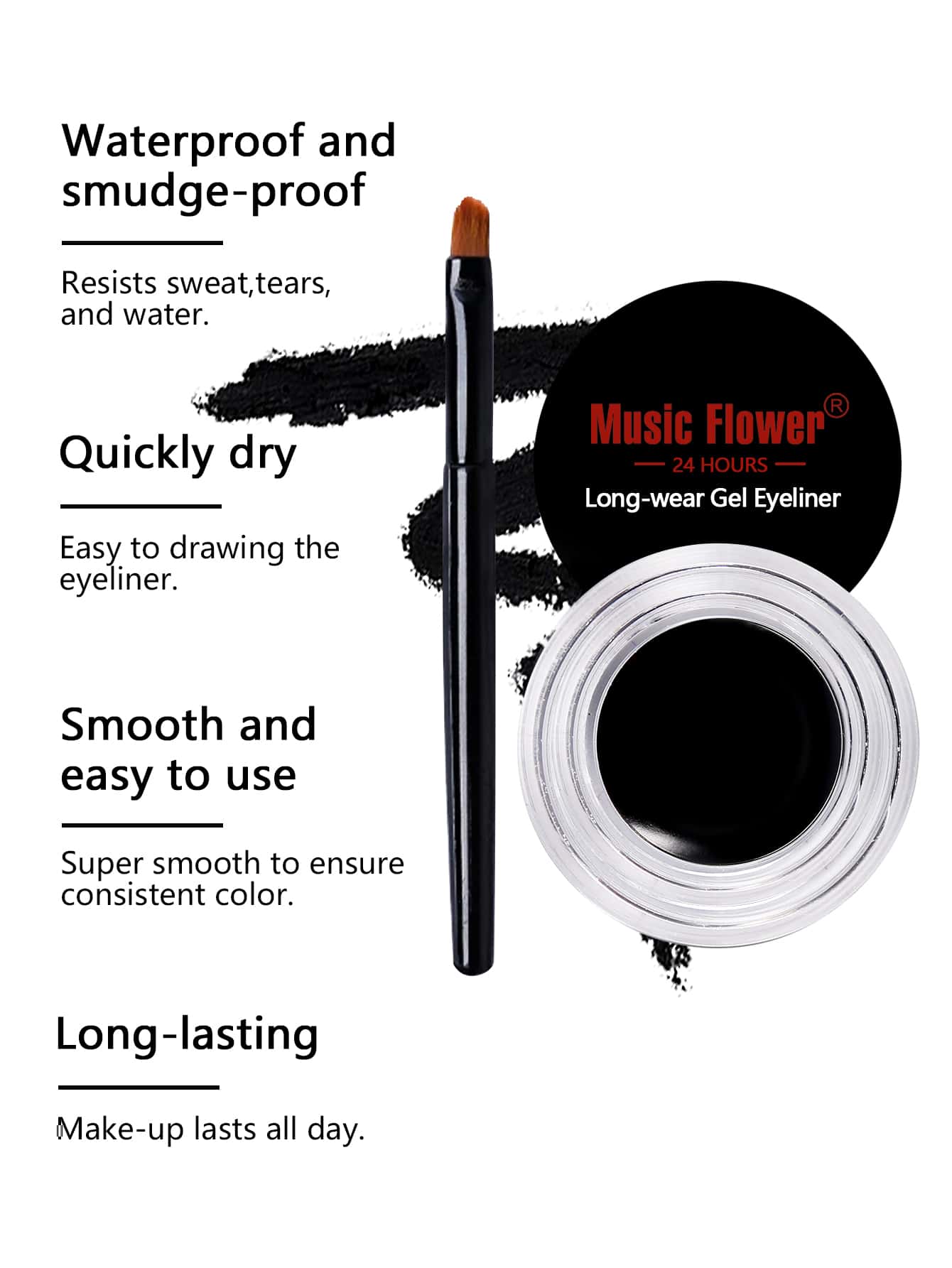 1入組持久防水眼線膏和1入組刷 - 黑色 - 查看 4