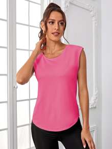 SHEIN Daily&Casual 交叉露背素色運動背心 - 粉色 - 查看 3