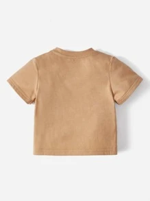 SHEIN 新生兒1入組蝴蝶和字母圖案T恤 - 卡其色 - 查看 2