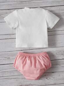 SHEIN 新生兒1件套愛心和字母圖案T恤和短褲 - 彩色 - 查看 2