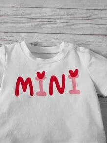 SHEIN 新生兒1件套愛心和字母圖案T恤和短褲 - 彩色 - 查看 5