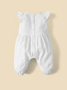 SHEIN Baby 1pc Floral Embroidery Ruffle Trim Jumpsuit - White - View 2
