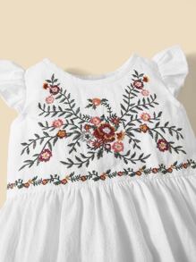 SHEIN Baby 1pc Floral Embroidery Ruffle Trim Jumpsuit - White - View 4